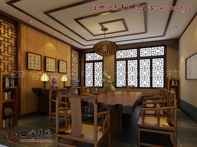 翰墨書(shū)香的文蘊(yùn)增添裝修藝術(shù)審美 茶樓仿古裝修設(shè)計(jì)雅間效果圖